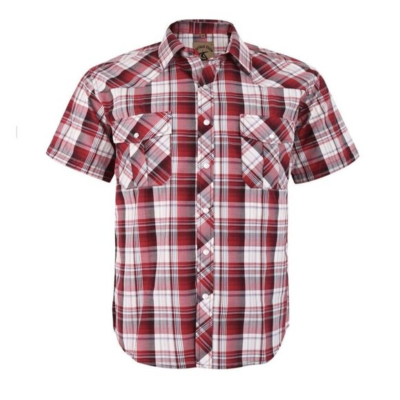 COEVALS CLUB Men's Western red Plaid Pearl Snap Buttons sz S short sleeves cowbo - Picture 1 of 5
